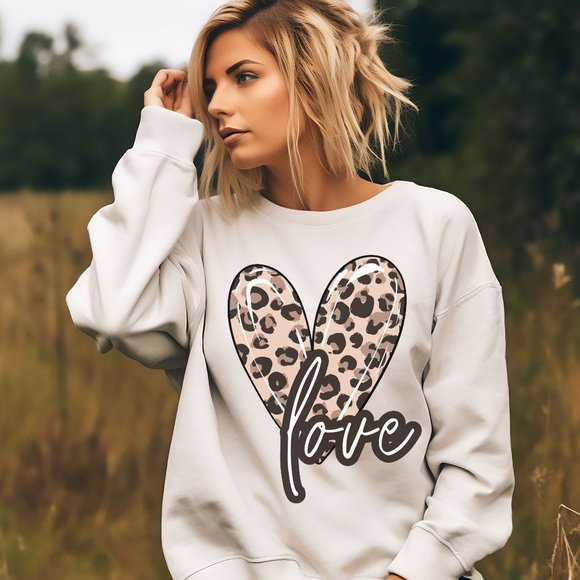Valentines Love Heart Sweatshirt Mother, Daughther, Girlfriend Animal Print Sand - Picture 2 of 3